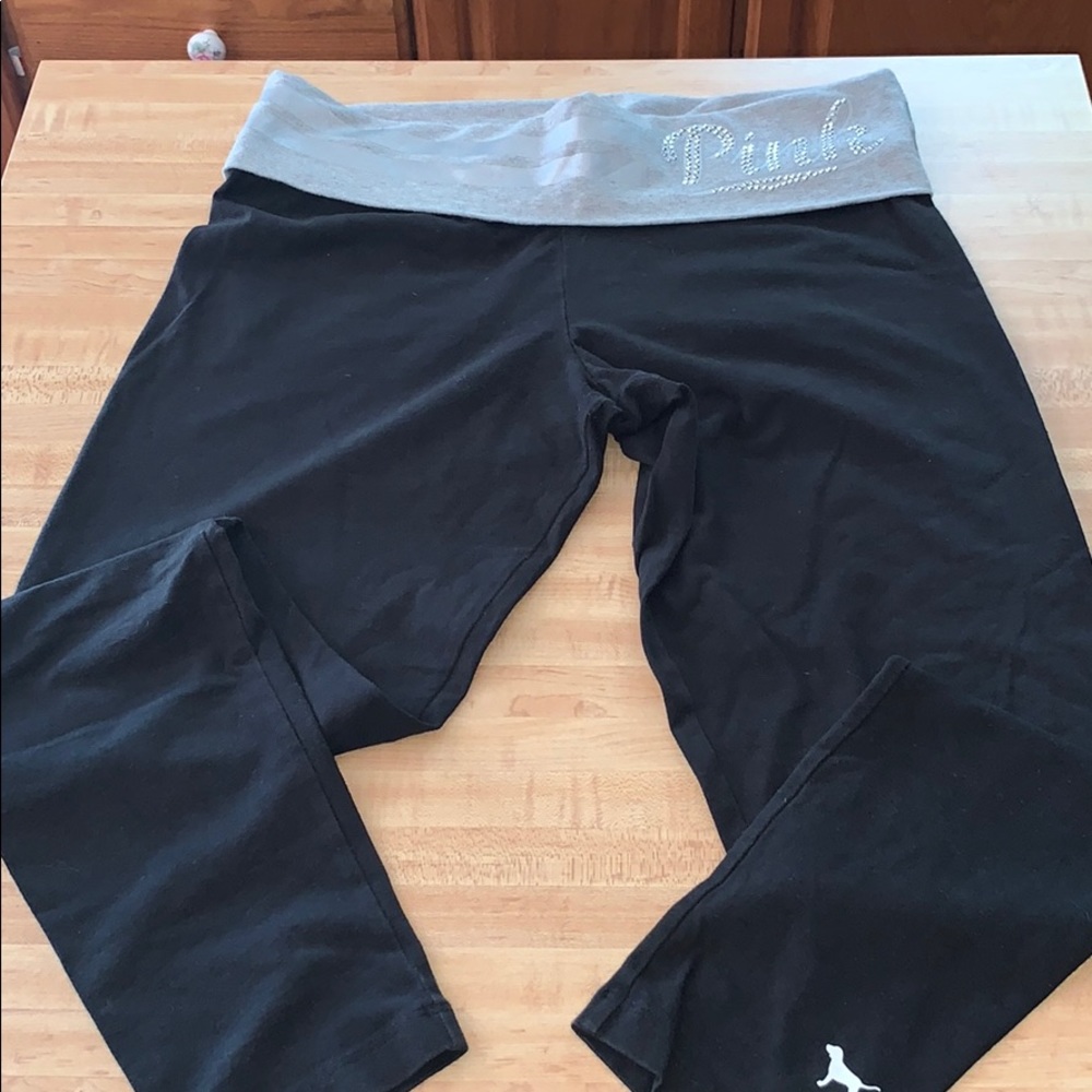 VS PINK Yoga Leggings w/ Sparkly Silver Waistband